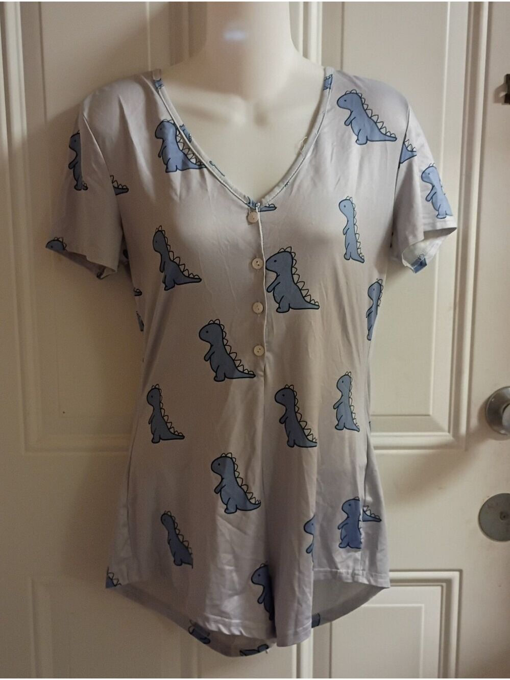 Cute Light Purple Dinosaur Button-Front Sleeper One Piece Romper Medium